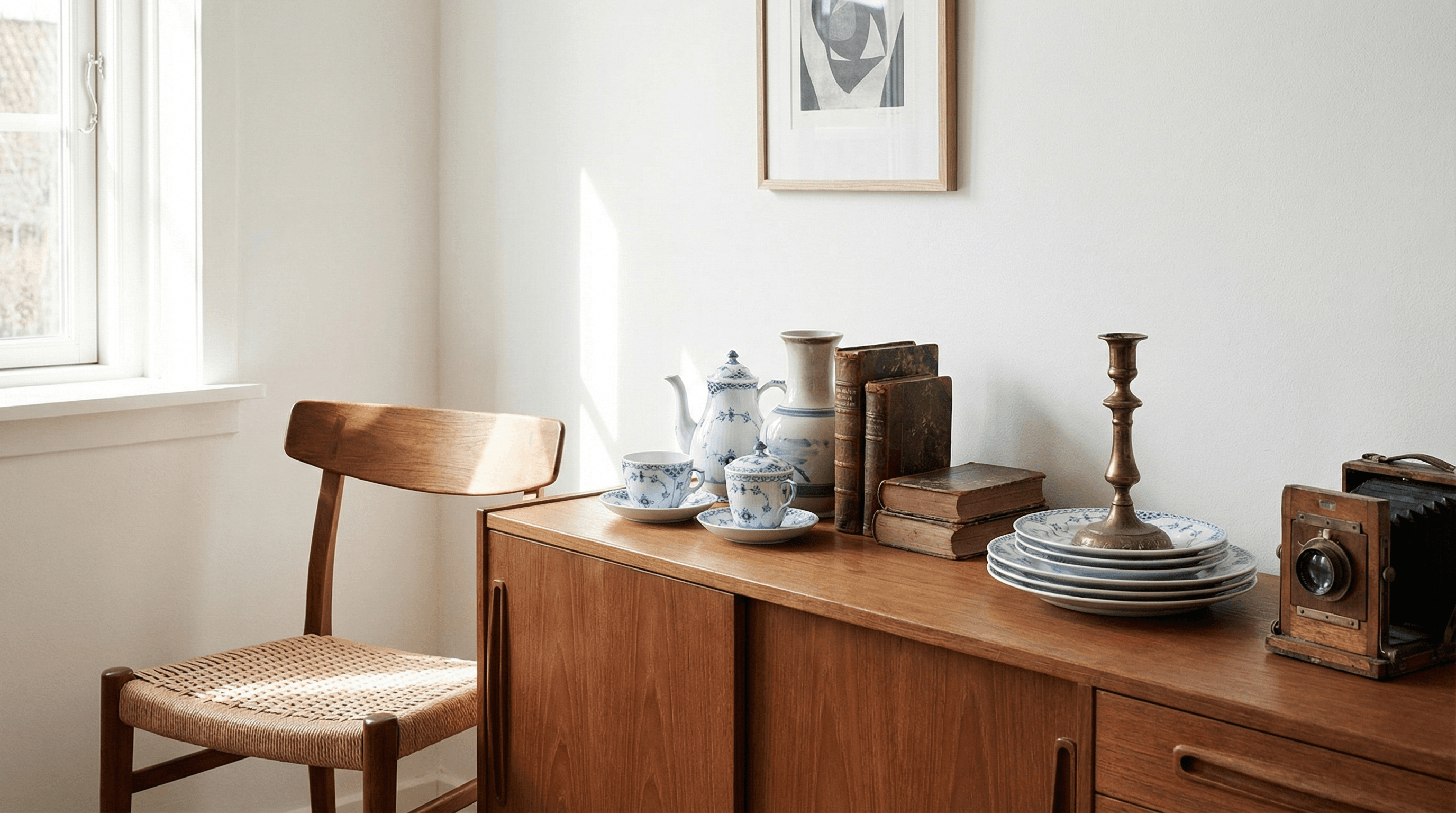 Vintage-föremål på loppis med prislappar